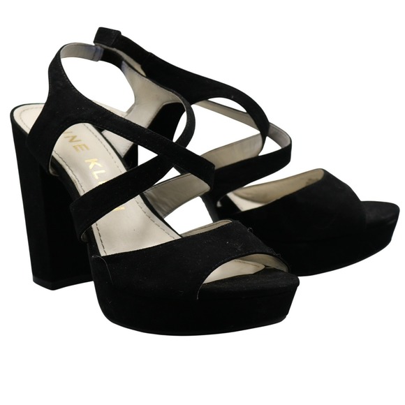 ANNE KLEIN Black Suede Platform Strappy Block Heel Sandals Women - Picture 3 of 7